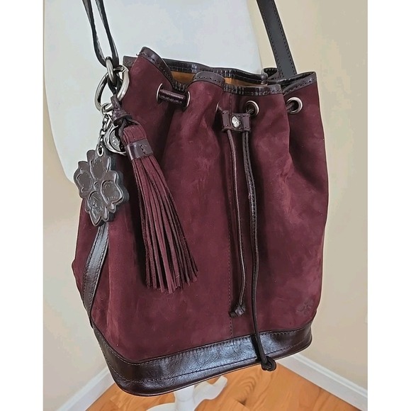 Patricia Nash Handbags - Patricia Nash Melrose Drawstring with Floret Key Fob Plum Nubuck Suede Crossbody